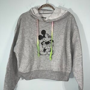 Disney Crop Top Hoodie Featuring Mickey Mouse. Tye Dye Drawstrings. Size L. NWOT